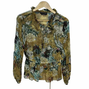 Hemant & Nandita Sheer  100% Silk Floral Peplum Blouse Top